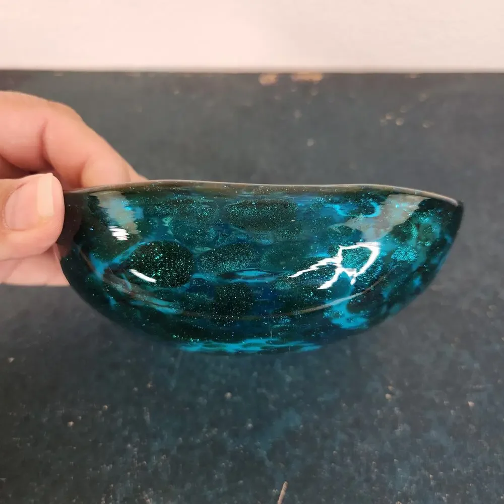 VTG Murano Tutti Frutti Blue Bowl Ashtray Trinket Dish Holder Home Decor